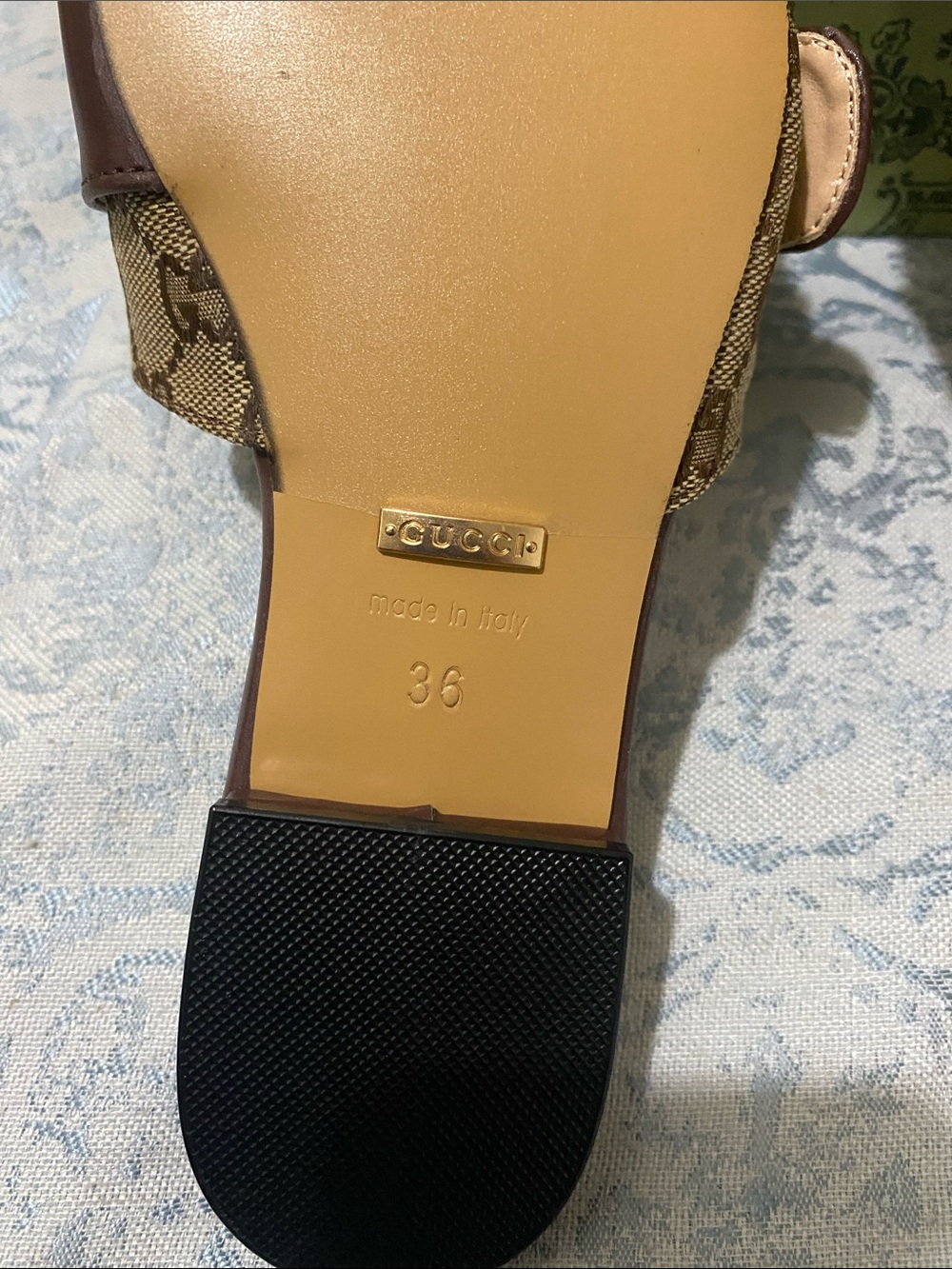 Gucci Brown GG Canvas & Leather Slide Mules with Gold Double G - Picture 6 of 12